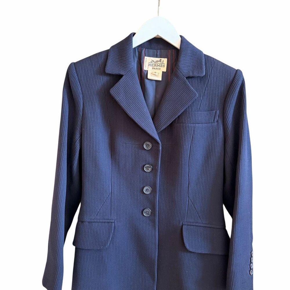 Hermès Paris Vintage Y2K Women’s Navy Pinstripe Wool Coat Blazer SZ EU 38 / US 6 - Picture 5 of 15